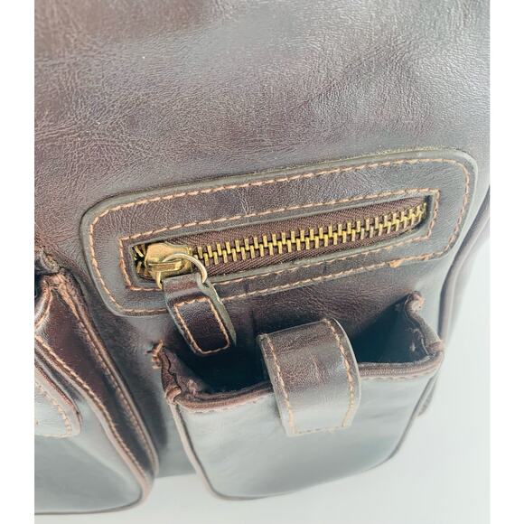 Vintage PVC Purse Brown Strap Pockets Zipper Snap Phone Pocket 10"x 9" Bag Retro - Picture 6 of 16